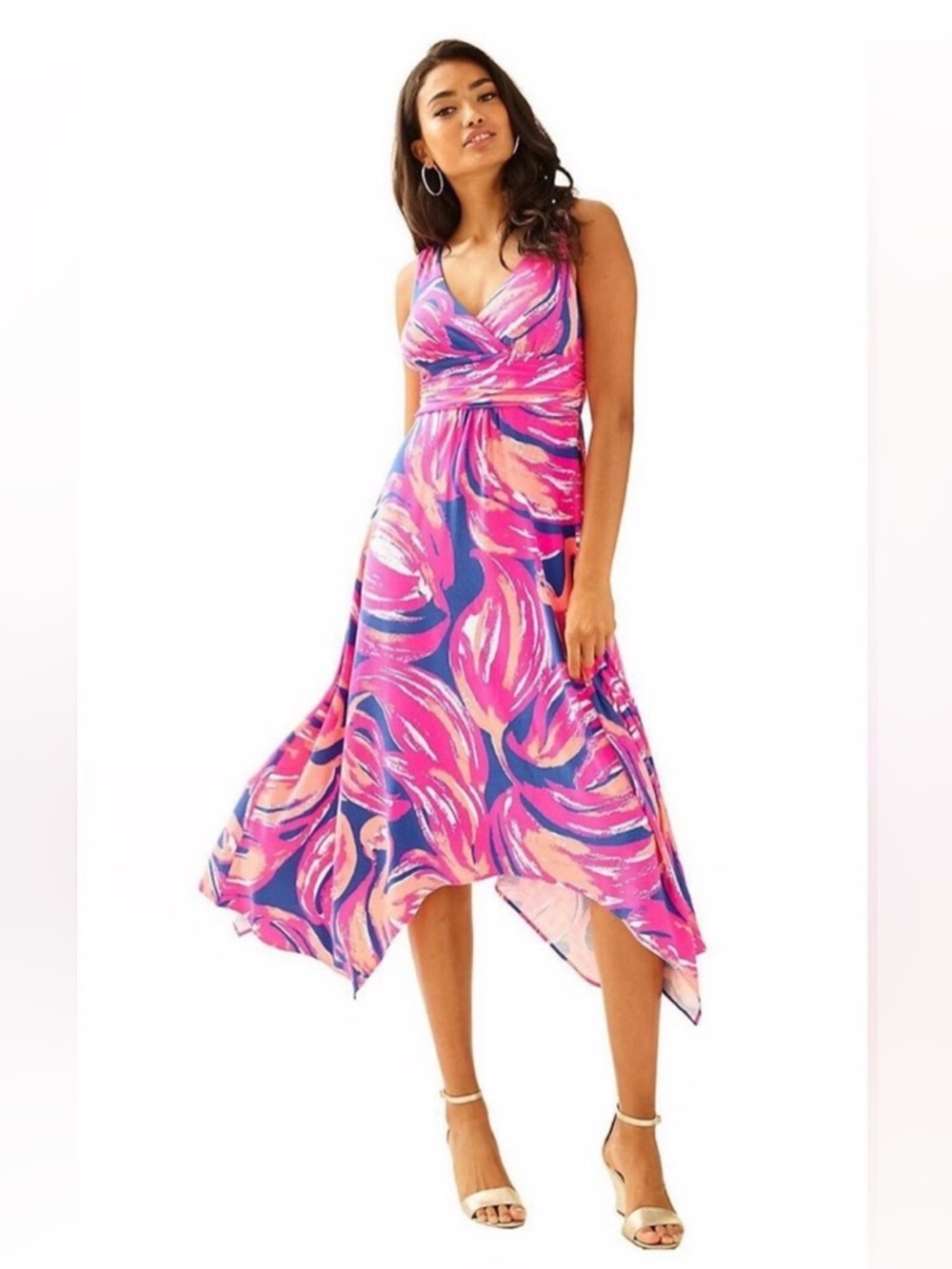 Lilly Pulitzer Sloane Midi Dress in Bomber Blue Plume Bloom Handkerchief Hem‎ XS